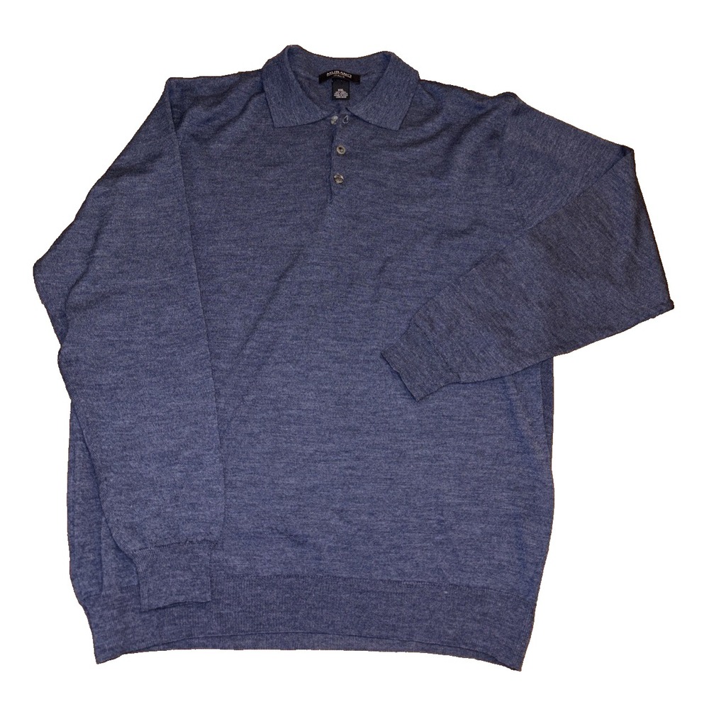 Murano Sweater Men 2X Heather Blue Merino Wool Ribbed Pullover Polo Italy